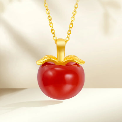 18K Gold Natural Agate Heart Pendant Necklace