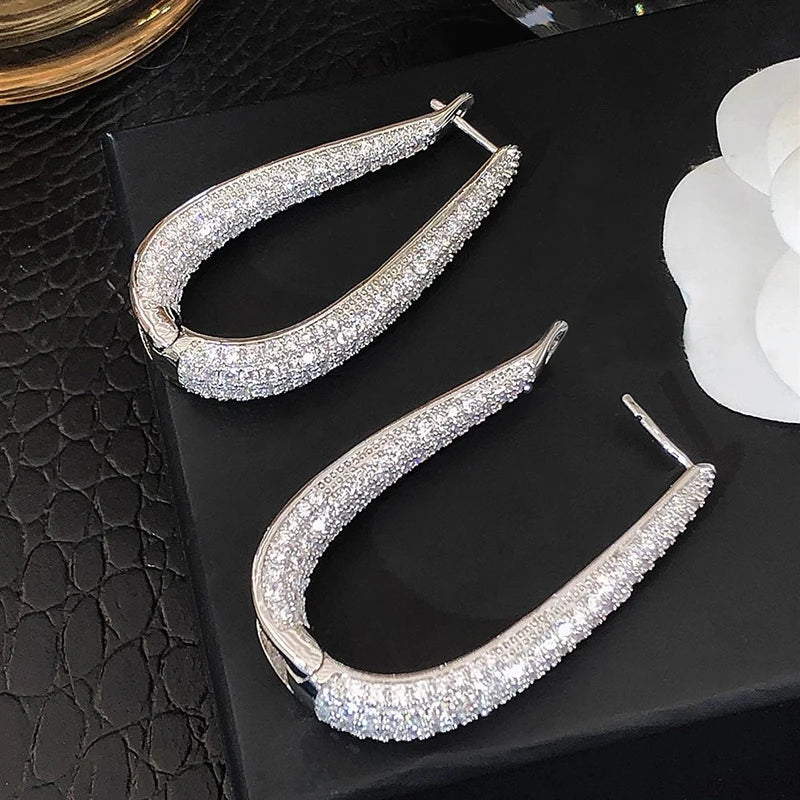 U-Shaped Moissanite-Studded Hoop Earrings