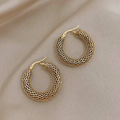 Gold Mesh Round Hoop Earrings