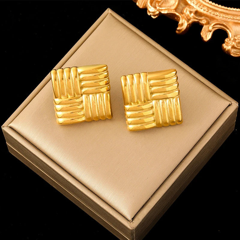 Vintage Multi-Shaped Gold Twist Hoop Earrings
