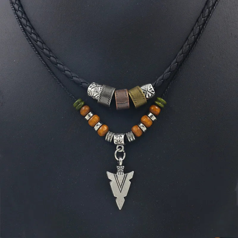Arrow Necklace - Leather & Beaded