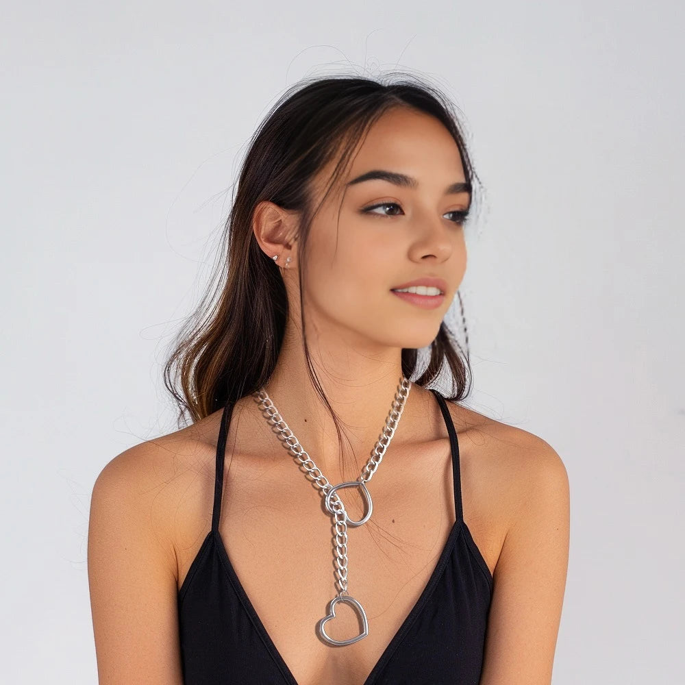 Gothic Heart Slip Chain Necklace - Adjustable Lariat (Y-Necklace/Choker)