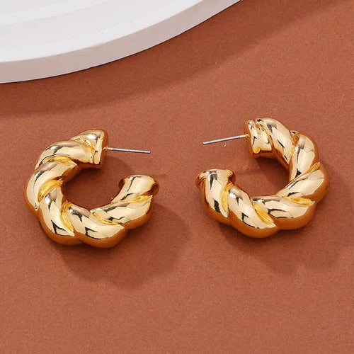 Vintage Glossy Gold Plated Chunky Hoop Earrings