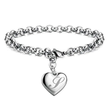 925 Sterling Silver Heart Letter Charm Bracelet for Women
