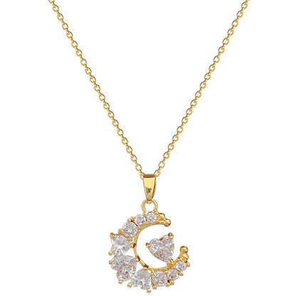 Heart-Studded Moon Pendant Necklace