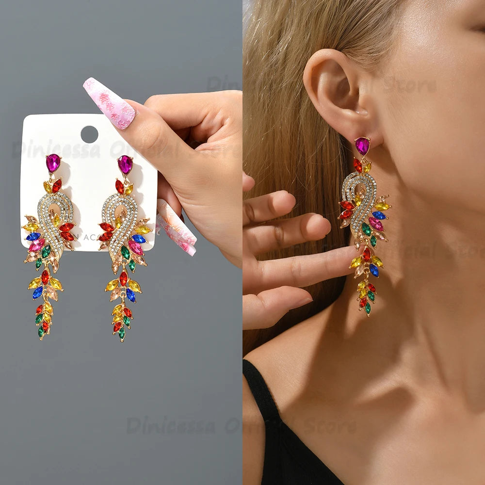 Elegant Crystal Hollow Leaf Dangle Earrings