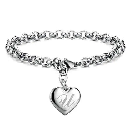 925 Sterling Silver Heart Letter Charm Bracelet for Women
