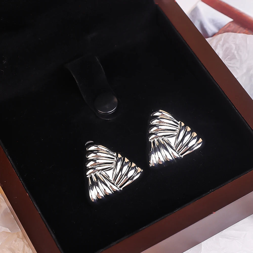 Geometric Textured Triangle Drop Earrings