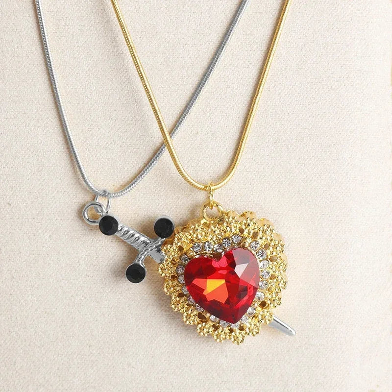 Heart & Sword Pendant Choker Necklace