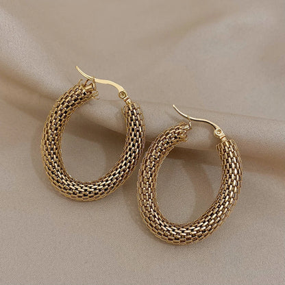 Gold Mesh Round Hoop Earrings
