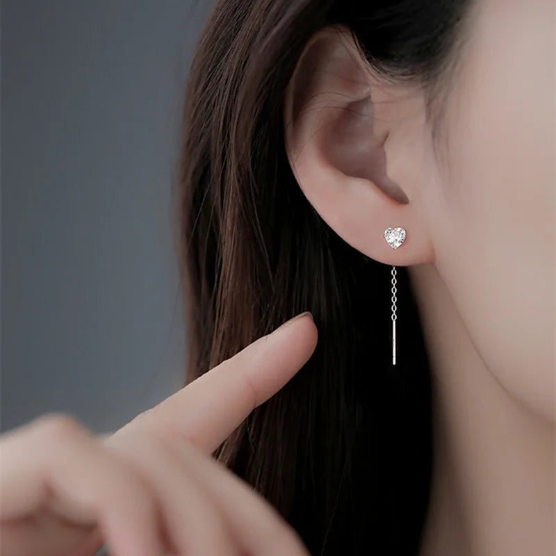 Elegant Silver Chain Drop Earrings – Heart/Flower/Star/Circle Charms