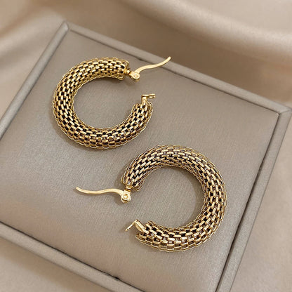 Gold Mesh Round Hoop Earrings