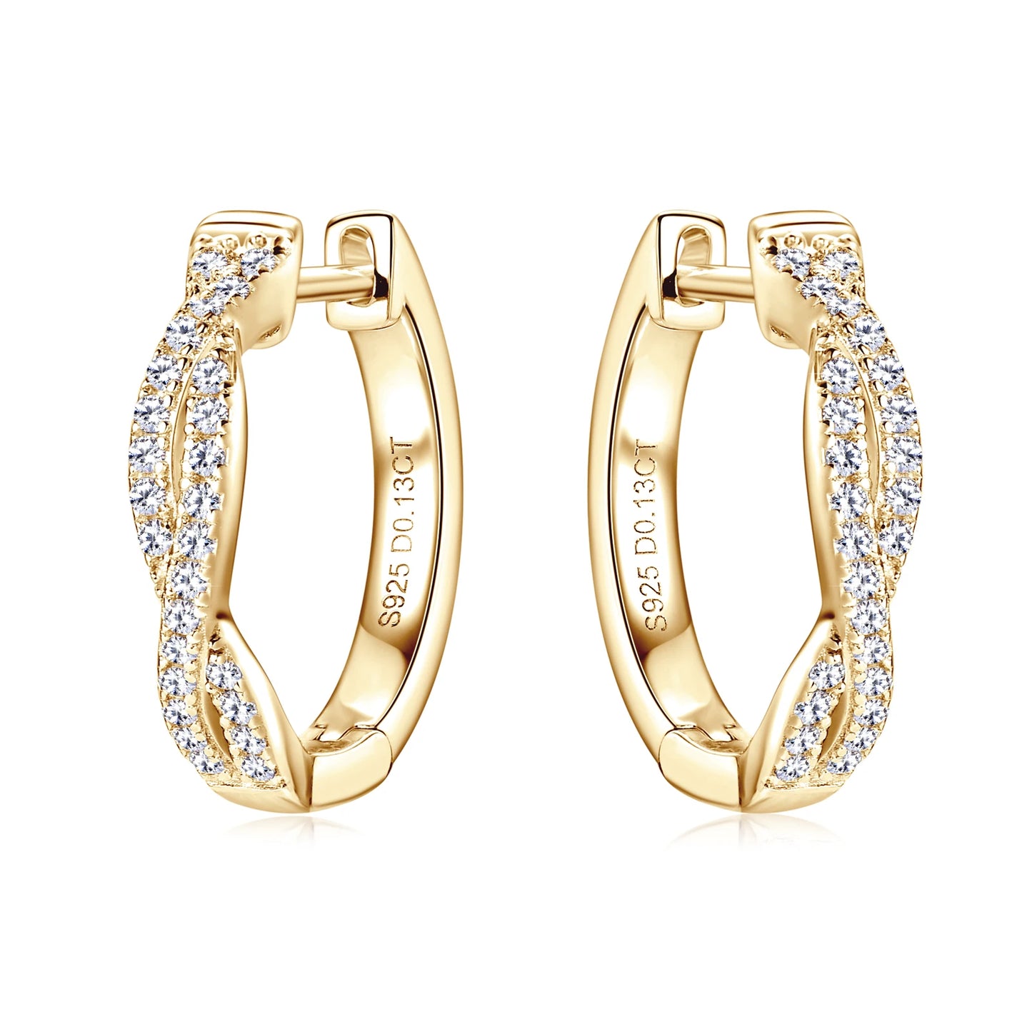 925 Sterling Silver / 14K Gold Plated Moissanite Hoop Earrings