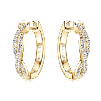 925 Sterling Silver / 14K Gold Plated Moissanite Hoop Earrings