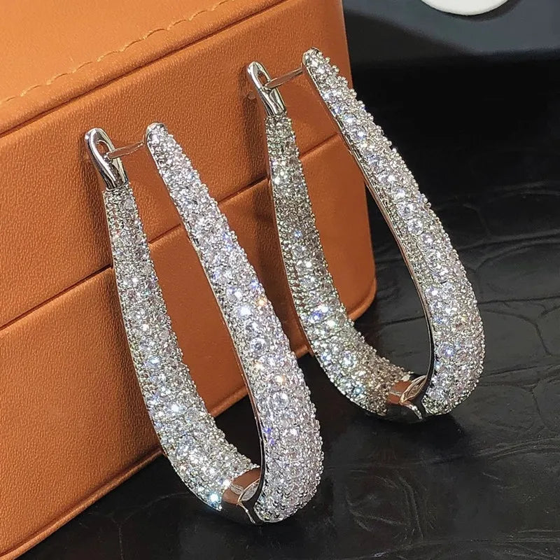 U-Shaped Moissanite-Studded Hoop Earrings