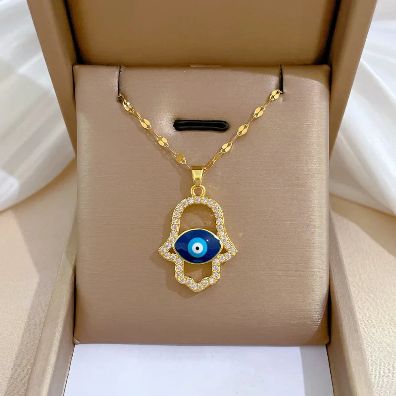 Blue Eye Necklace – Charm Gold Chain