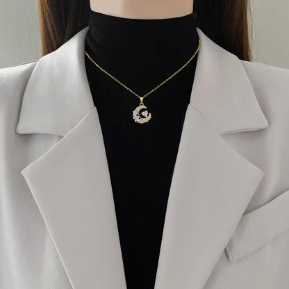 Heart-Studded Moon Pendant Necklace