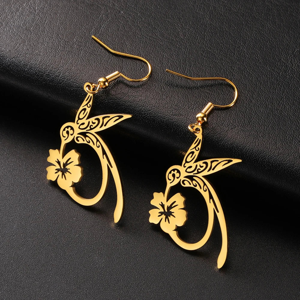 Hummingbird Jewelry Set – Gold/Silver Earrings & Necklace