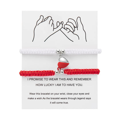 Adjustable Heart Magnet Braided Bracelet for Couples