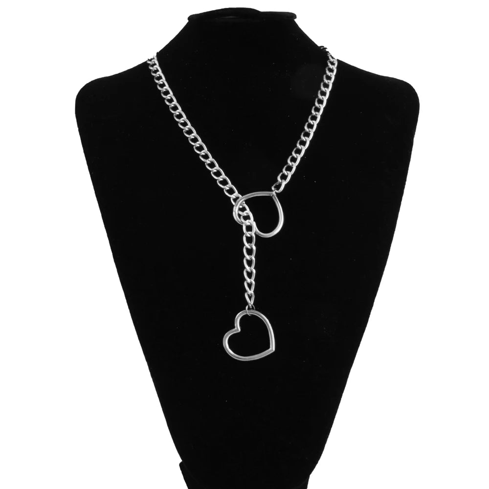 Gothic Heart Slip Chain Necklace - Adjustable Lariat (Y-Necklace/Choker)