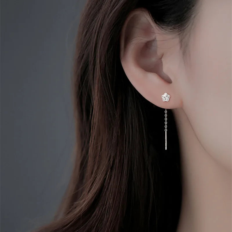 Elegant Silver Chain Drop Earrings – Heart/Flower/Star/Circle Charms