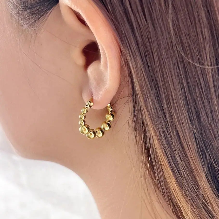 Gold Beaded Hoop Earrings