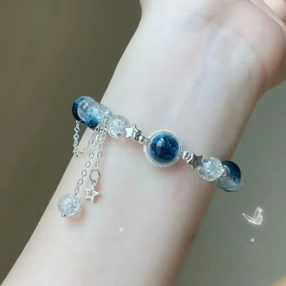 Star Chain Tassel Bracelet – Blue Crystal Beads Elastic Rope