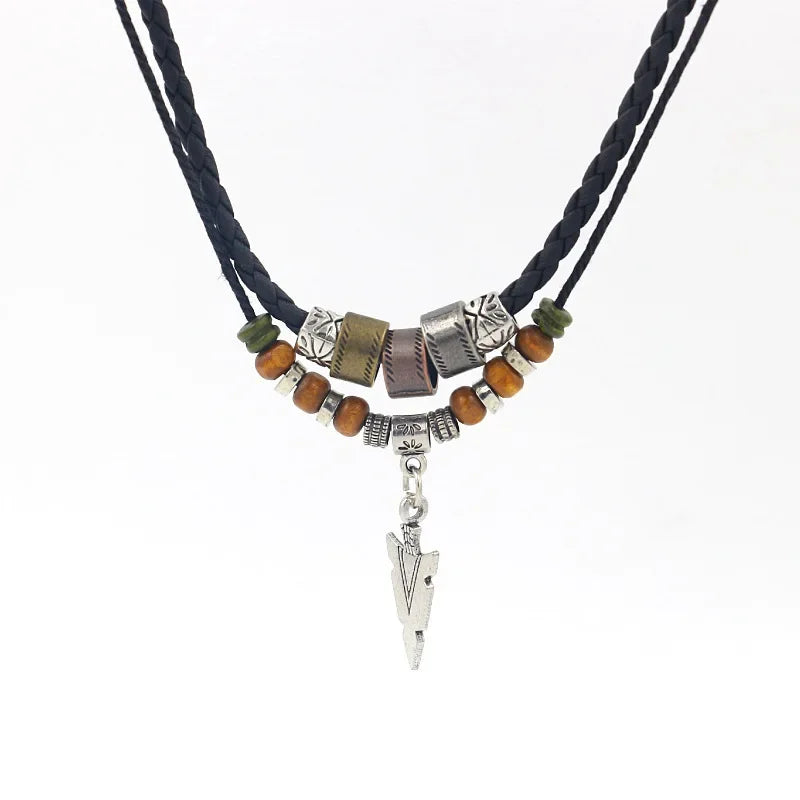 Arrow Necklace - Leather & Beaded