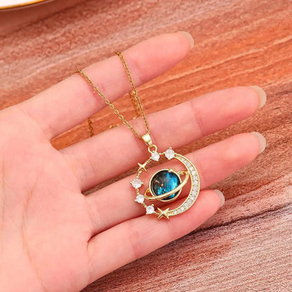 Starry Crescent Night Sky Pendant Necklace