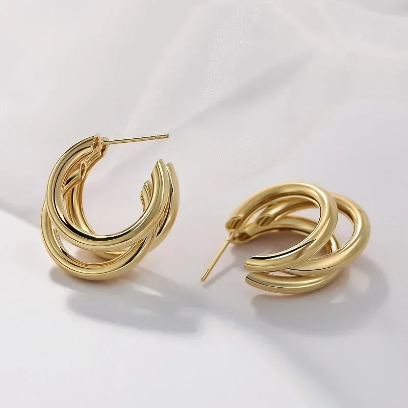 Vintage Glossy Gold Plated Chunky Hoop Earrings