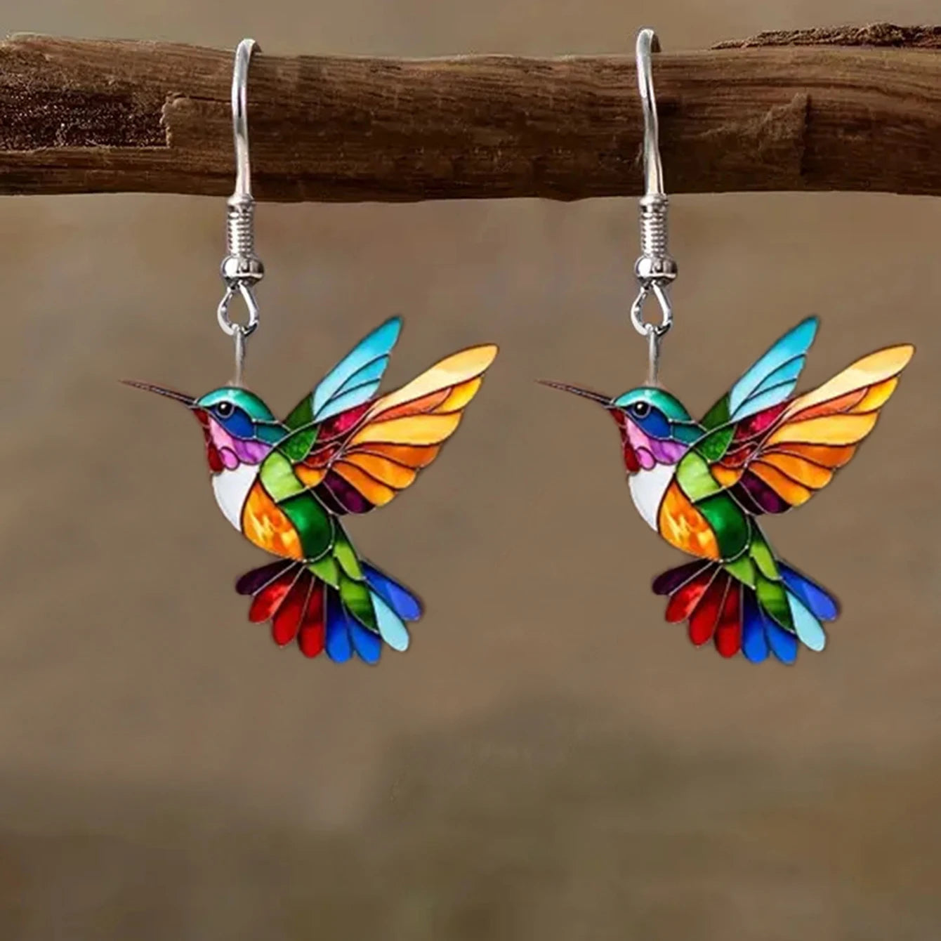 Spring Festival Colorful Bird Hoop Earrings - Acrylic & Stainless Steel
