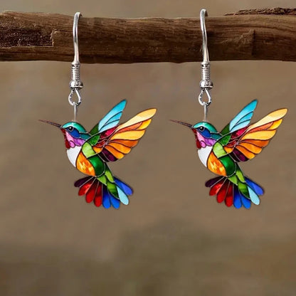 Spring Festival Colorful Bird Hoop Earrings - Acrylic & Stainless Steel