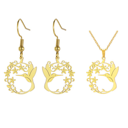 Hummingbird Jewelry Set – Gold/Silver Earrings & Necklace