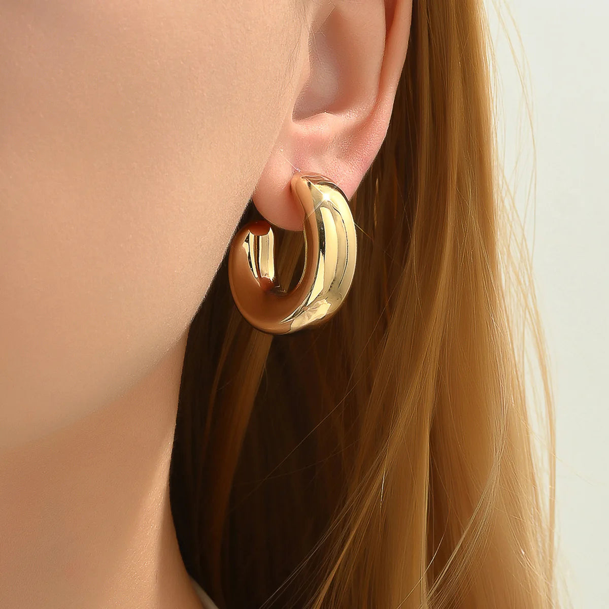 Vintage Glossy Gold Plated Chunky Hoop Earrings