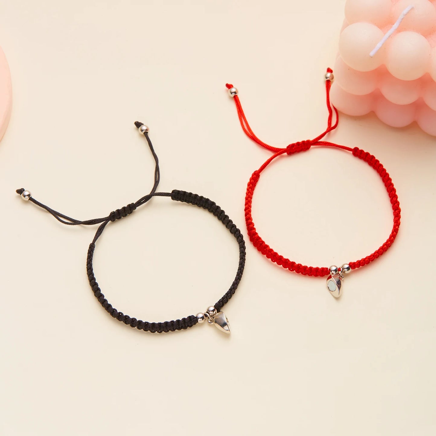 Adjustable Heart Magnet Braided Bracelet for Couples
