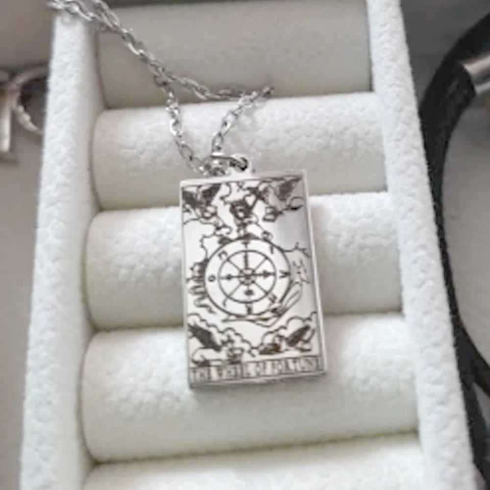 Tarot Card Pendant Necklace – Stainless Steel Engraved Necklace