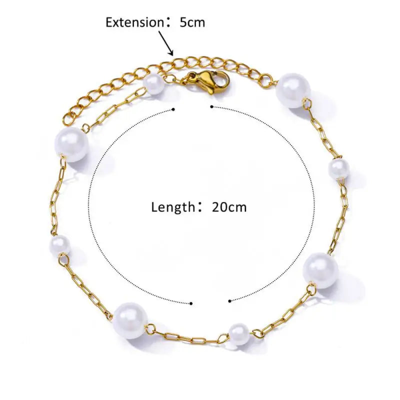 Gold Stainless Steel Imitation Pearl Anklet – Summer Beach Jewelry