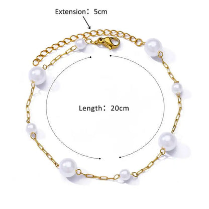 Gold Stainless Steel Imitation Pearl Anklet – Summer Beach Jewelry