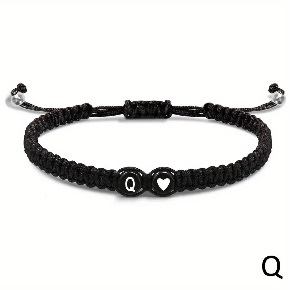 26 Letters Initial Heart Braided Bracelet
