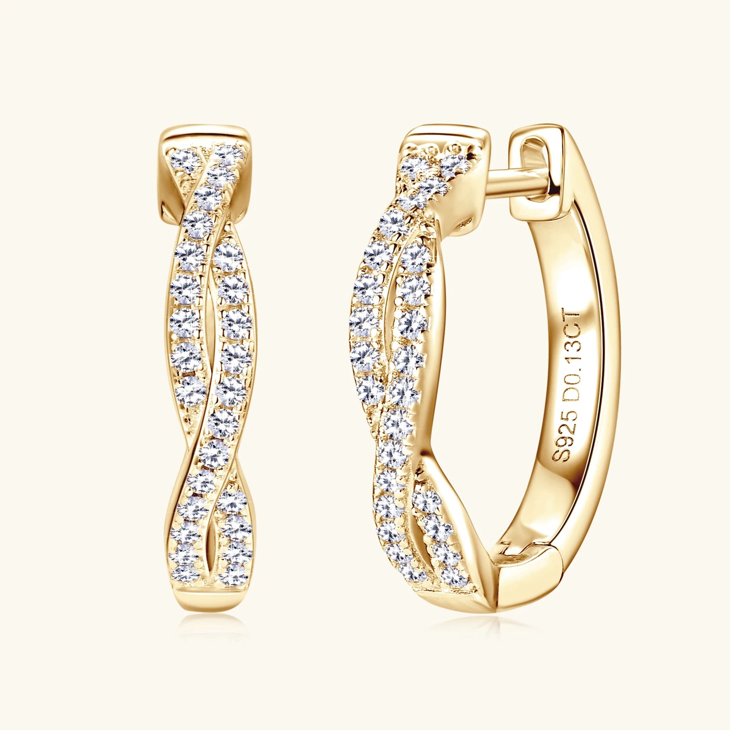 925 Sterling Silver / 14K Gold Plated Moissanite Hoop Earrings