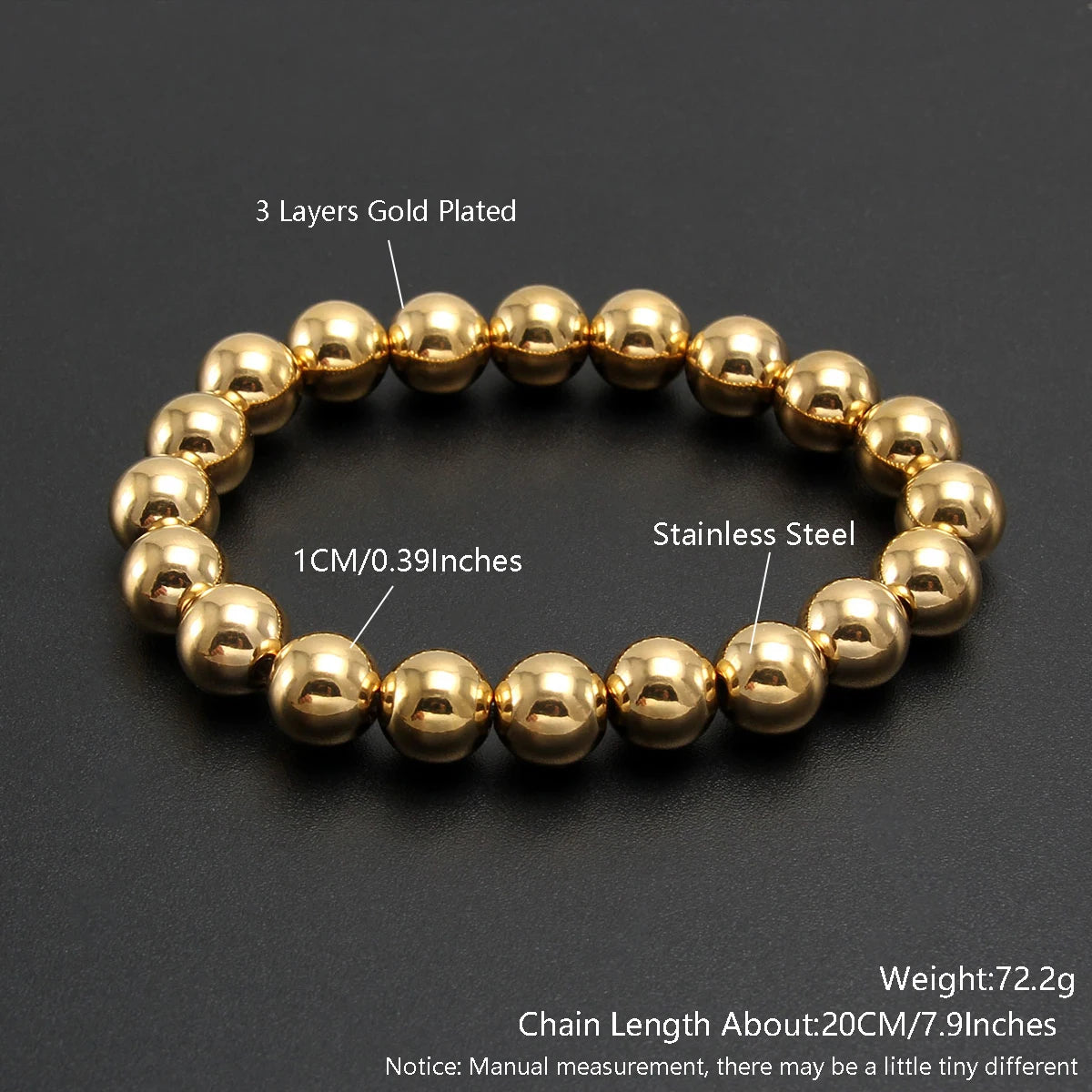 Stretch Ball Beaded Bracelet - Stacked Stainless Steel Bracelet for Women