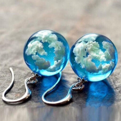 Exquisite Glass Blue Sky and White Clouds Drop Earrings