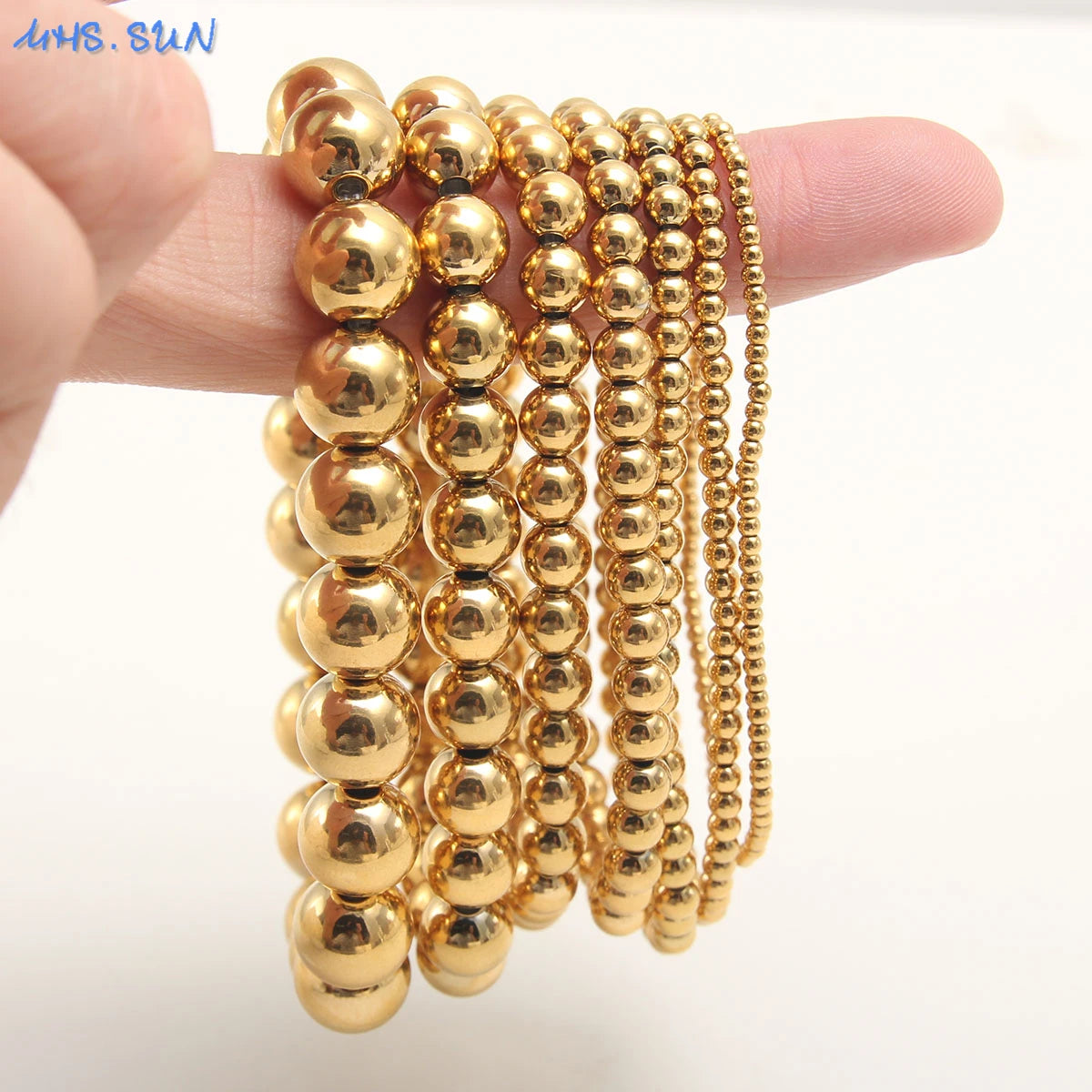 Stretch Ball Beaded Bracelet - Stacked Stainless Steel Bracelet for Women