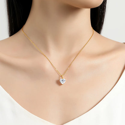 14K Gold Heart-Cut Moissanite Pendant Necklace – 1ct to 3ct