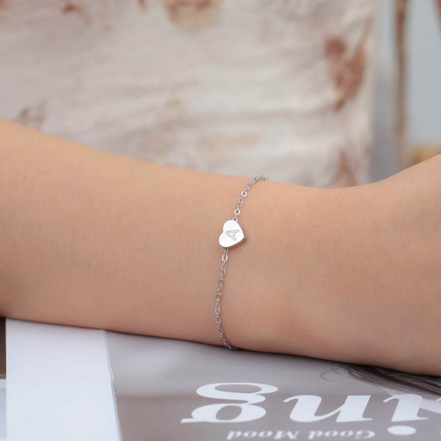 Initial Letter Heart Charm Bracelet for Women
