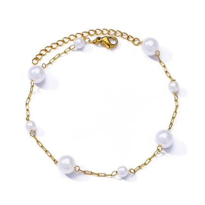 Gold Stainless Steel Imitation Pearl Anklet – Summer Beach Jewelry