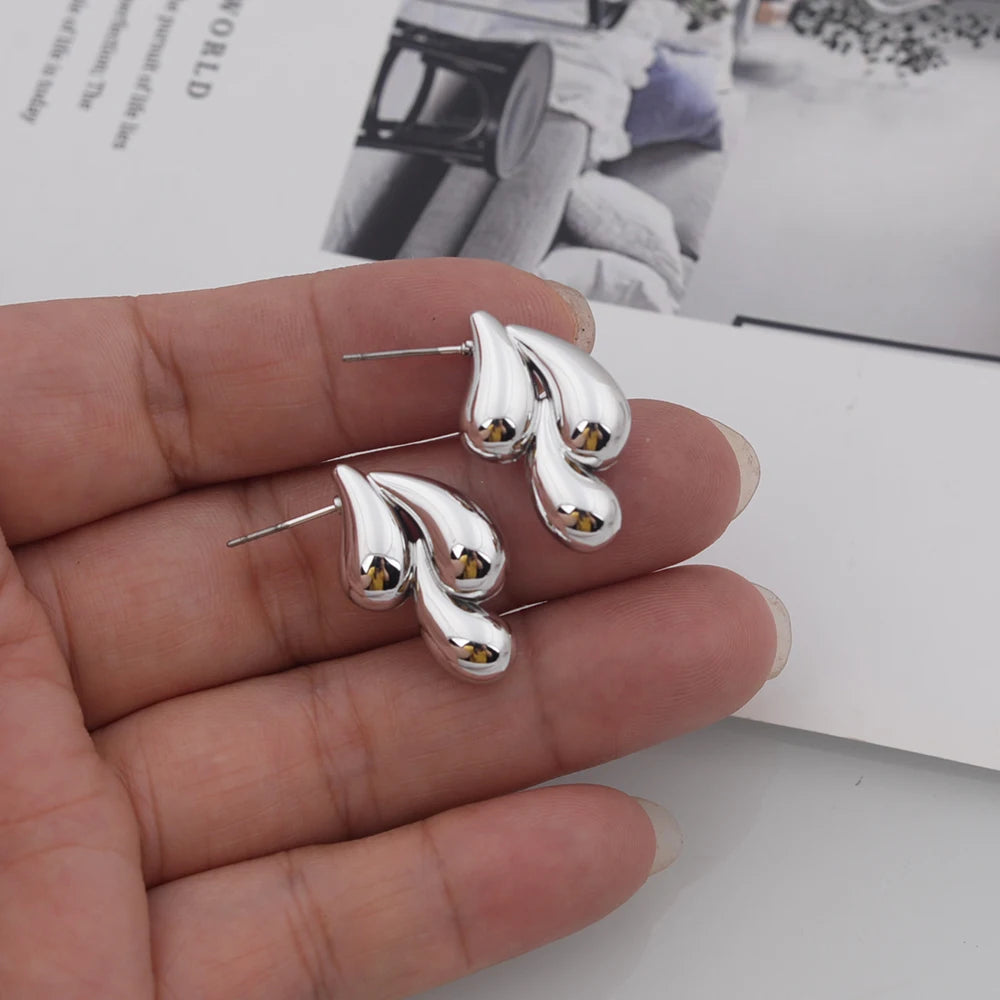 Irregular Three Waterdrop Gold Smooth Drop Earrings