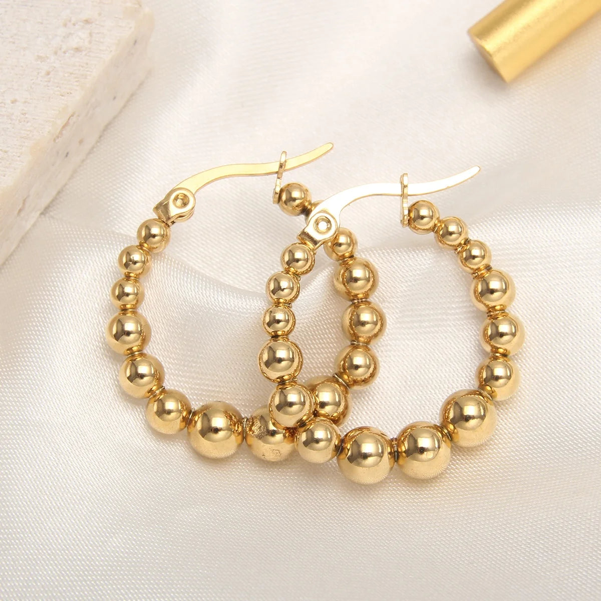 Gold Beaded Hoop Earrings