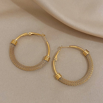 Gold Mesh Round Hoop Earrings