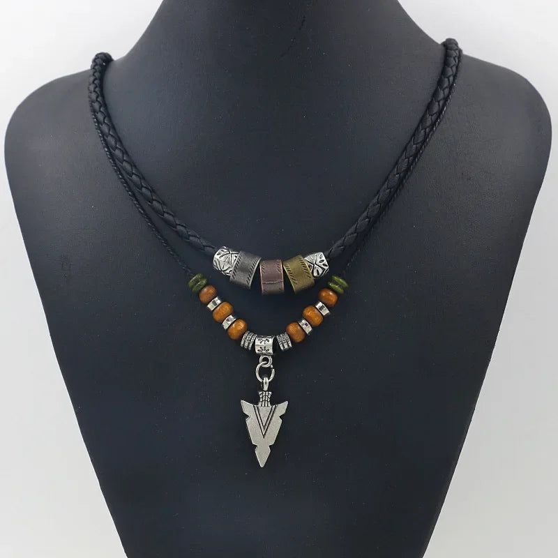 Arrow Necklace - Leather & Beaded